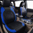 Universal Deluxe Pu Luxury Vinyl Faux Leather Car Seat Covers Two Front 6 Pieces Airbag Compatible Fit for Cars SUV Vehicles (Black and Blue)