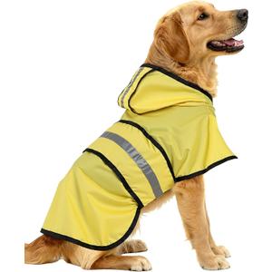 Dog Raincoat Jacket Adjustable Hooded Poncho Lightweight Waterproof Clothes with Strip Reflective Pet Rain Coat for Small to X-Large Dogs (Yellow)