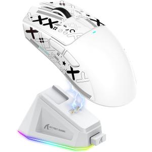 MAGIC-REFINER Attack Shark X11 59g Superlight Wireless Gaming Mouse with Grip Tape, RGB Charging Dock，BT/ 2.4G Wireless/ Wired Pc Mouse, 22000 DPI, 5 Programmable Buttons for Pc/ Mac(White)
