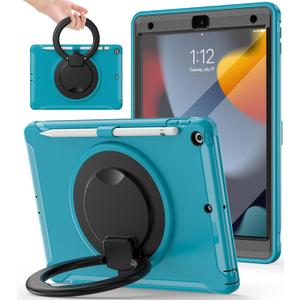 BATYUE Case for iPad 7th/8th/9th Gen 2019/2020/2021: Professional Shockproof 10.2" Cover with Screen Protector, Pencil Holder, 360 Rotating Stand Heavy-Duty, Blue