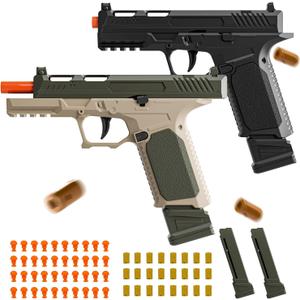 2Pack Soft Bullet Toys Gun - Semi-Automatic Handgun with Shell Ejection and Auto Rebound, Outdoor Game Toy Foam Blasters & Guns for Boys Girls Halloween Christmas Birthday Gifts (Sig17-Black+Green)