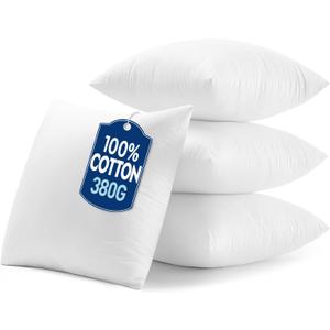 MIULEE 16x16 Pillow Inserts with Cotton Cover,Set of 4 100% Virgin Microfiber Throw Pillows for Couch Sofa and Bed