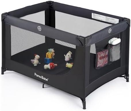 Amazon.com : Pamo Babe Portable Crib Baby Playpen with Mattress and Carry Bag Black : Baby