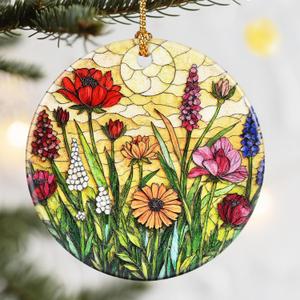 Christmas Ornaments, Dodosky 2.8in Ceramic Hanging Ornament, Xmas Decor, Christmas Tree Ornaments, Xmas Decorations for Tree, Holiday Ornament, Gifts for Flower Lovers, Gifts for Women, Mom, Grandma