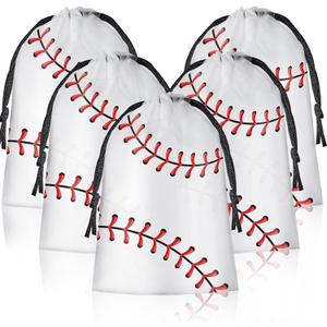 SEEVOR 24 Pack Drawstring Baseball Party Favor Bags 6 x 8 Inch Baseball Goodie Bags Baseball Snack Bags Baseball Gift Bags for Stow Snacks