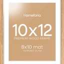 Homeforia 10x12 Picture Frame Wood, High End Natural Oak 10x12 Light Wooden Poster Frames with Mat 8x10, 10 x 12 Frames Matted to 8 x 10 Photo, 12x10 Hanging Frames, Tempered Glass, Wall Kit, Set of 1