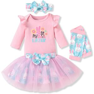 Aalizzwell Newborn Infant Baby Girls Holiday Skirt Outfit (Preemie, Easter Blue)