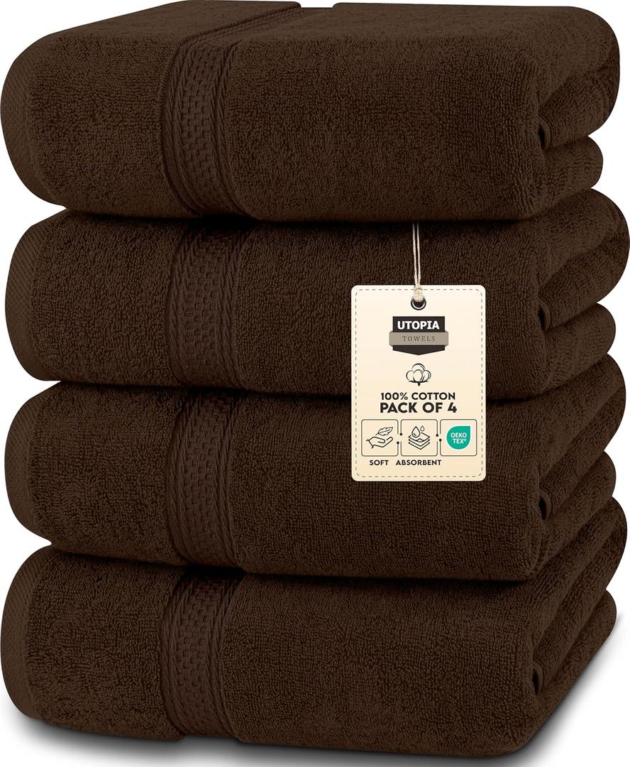 Utopia Towels 4 Pack Premium Bath Towels Set, 27 by 54 Inches, 100% Ring Spun Cotton 600GSM, Lightweight and Highly Absorbent Quick Drying Towels, Perfect for Daily Use, Dark Brown Utopia Towels 4 Pack Premium Bath Towels Set, 27 by 54 Inches, 100% Ring Spun Cotton 600GSM, Lightweight and Highly Absorbent Quick Drying Towels, Perfect for Daily Use, Dark Brown