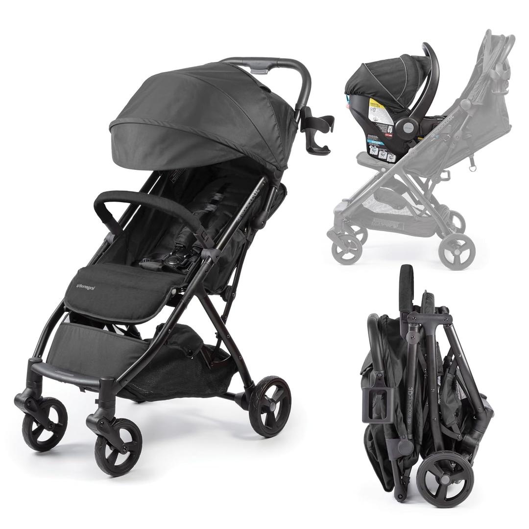 Ingenuity 3Dquickclose CS+ Compact Fold Stroller Lightweight Stroller with Oversized Canopy, Extra-Large Storage and Compact Fold, Black