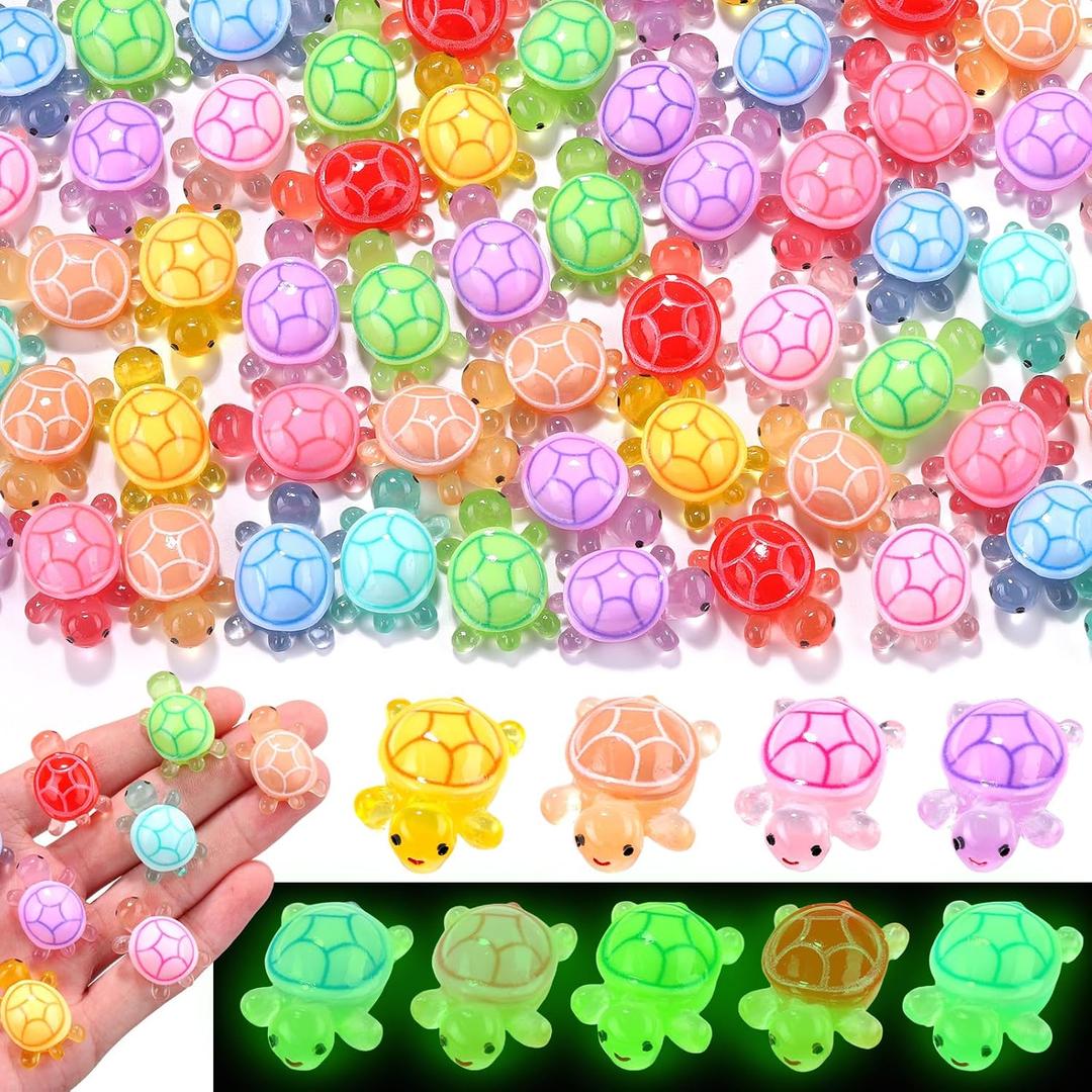 120pcs Luminous Mini Resin Turtles 9 Colors Glow in The Dark Tiny Sea Turtle Figures to Hide Small Plastic Ocean Animal for Micro Landscape Fairy Garden DIY Miniature Dollhouse Home Decor Party Favers
