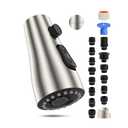 Stainless Steel Pull Down Spray Head Replacement with 15 Adapters, NSF/ANSI/CAN 61 & CUPC Certified 3-Function Kitchen Faucet Nozzle, Compatible with Moen, Delta, Kohler Faucet, Brushed Nickel