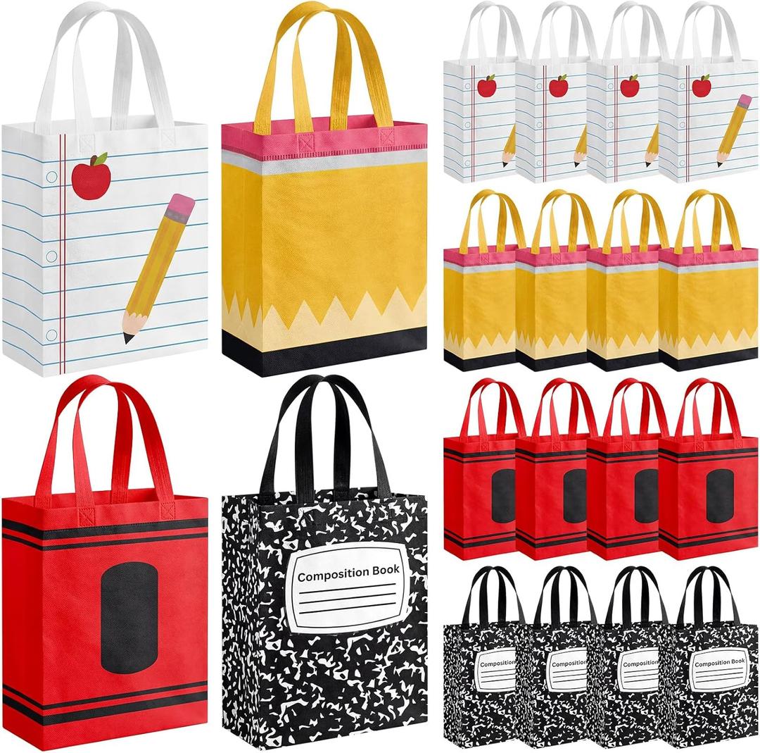 Wesnoy 24 Pcs Teacher Appreciation Gift Tote Bags Bulk Thank You Teachers Treat Goodie Bags with Handles Reusable Non Woven Gifts Wrap for School Office Retirement Graduation Party Supplies