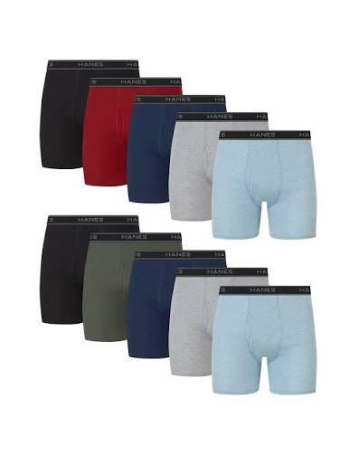 Hanes Men's Cotton Boxer Brief Underwear Pack, 10-Pack, Large