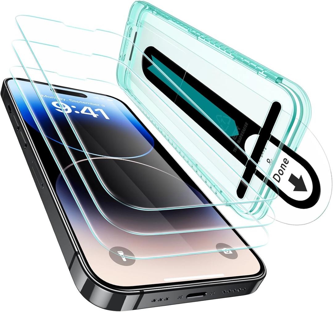 ESR 3 Pack for iPhone 14 Pro Max Screen Protector, [9H Hardness] [Military Grade Shatterproof] Tempered Glass Film with Flawless Fit Tray