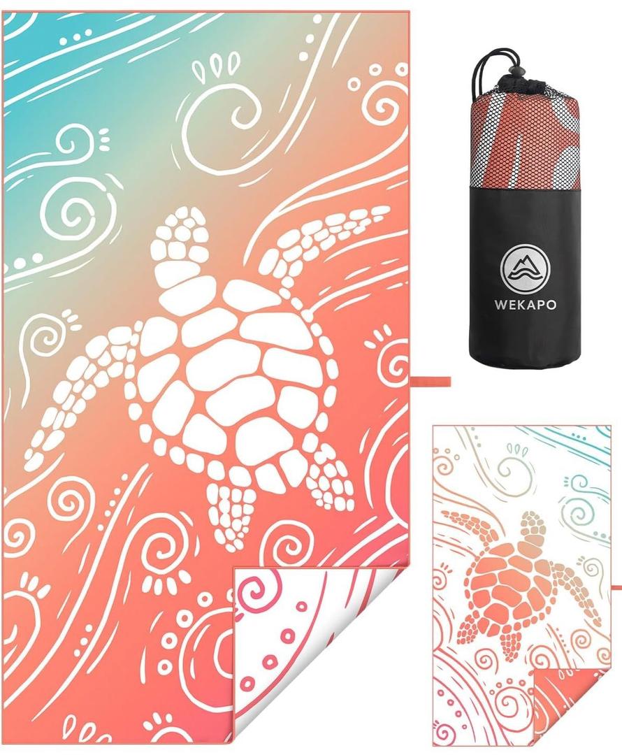 WEKAPO Microfiber Beach Towel  Ultra-Soft & Quick-Dry, Extra Large (71 x 39), Perfect for Beach, Travel & Outdoor Lightweight, Sand-Free & Vibrant Design (Gradient Coral Sea Turtle)