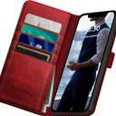 DuckSky for iPhone 13 Pro 6.1" Genuine Leather Wallet caseRFID Blocking4 Credit Card HolderReal Leather Flip Folio Book Protective Cover Women Men for Apple 13Pro Phone case Red