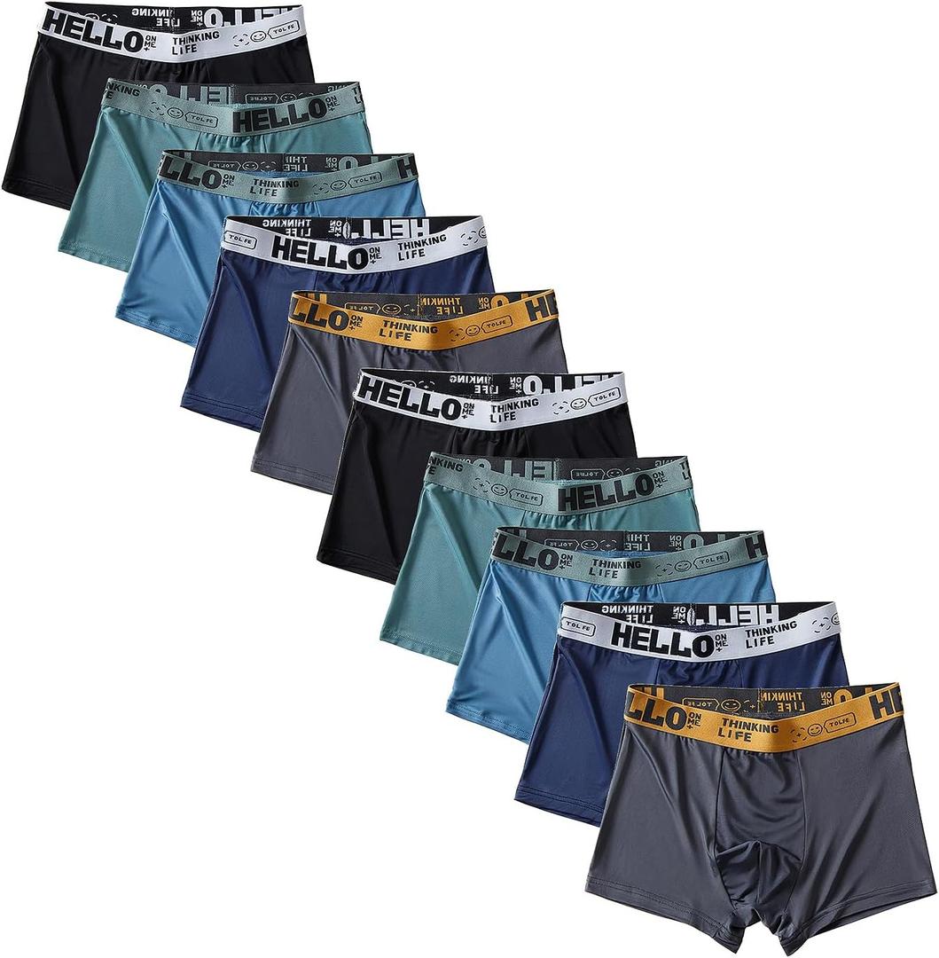 Men's Breathable Boxer Briefs Ice Silk Underwear,10-Pack