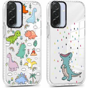 2 Pack Cute Clear Cartoon Animals Dinosaur Phone Case for Samsung Galaxy A36 6.64", Aesthetic Trendy Pattern Print Soft Slim Fashion Protective Shockproof TPU Bumper Cover for Women Girls