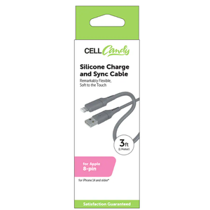 CellCandy Fast Charge And Sync Cable 3 Ft Gray Black