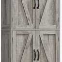 TEENFON Farmhouse Storage Cabinet with 2 Adjustable Shelves, Bathroom Cabinet with 4 Doors, Cupboard for Kitchen, Living Room, Rustic Gray