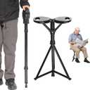 ALEVMOOM Upgraded Walking Cane with Seat Folding Lightweight, Capacity 550lbs Cane Chair for Adults, Portable Seats for Seniors, Easy Carry Stick for Hiking Traveling Camping (Black)