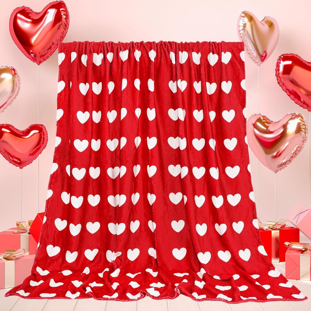 JarThenaAMCS Valentine's Day Throw Blanket Red Heart Prints Fuzzy Romantic Love Decorative Soft Cozy Flannel Blanket for Mom Couple Home Bed Sofa Couch Chair, 50 x 60 Inch