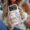 for iPhone 17 Pro Max Case Cute - Wireless Charging Compatible - Dual-Layer Hard Shell + Silicone Cover - Aesthetic Protective Phone Case for Women - Coquette Italian Summer Collage Coastal