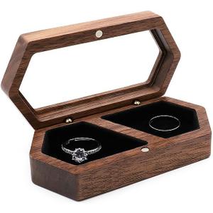 molchagar Wooden Ring Box for Wedding Ceremony, Engagement Ring Box for Proposal, Jewelry Organizer, Jewelry Display Box with 2 Slots, Wedding Keepsake Storage