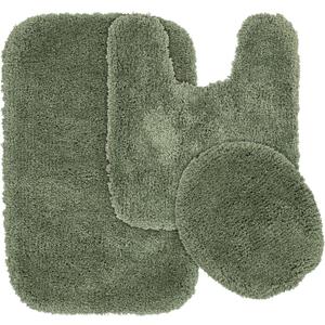 Garland Rug Serendipity Deep Fern Green 3 Piece Set (Toilet Cover, Contour Rug, Bath Rug) Shaggy Nylon Washable Bathroom Rug Set - Soft, Absorbent, and Stylish for Your Bathroom, Deep Fern 