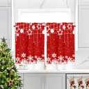 YOSTEV Christmas Kitchen Curtain 2 Panels Set, Red Snowflakes Velvet Curtains for Cafe Window, Winter Holiday Treatment Rod Pocket Thermal Insulated Room Darkening, 26x45 Inch
