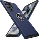 AIOVETEAB for Samsung Galaxy S24 Ultra Case,Silky Soft Touch Heavy Duty Protective Cover with Ring Holder Kickstand Magnetic Phone Case for S24 Ultra 5G 6.8'' 2024 (Navy Blue)