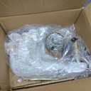 Gold Chandelier Light Fixture, 5-Lights Mid Century Chandelier with Shades for Dining Room Light Fixture, Adjustable Height White Pleated Farmhouse Pendant Light for Bedroom Ceiling Lamp