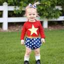 4th of July Toddler Baby Girl Swim Cover Up Star Long Sleeve Rash Guard Tops Shorts Swimsuit 2Pcs Beach Bathing Suit (Red) 2-3Y