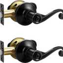 2 Pack Black Matte Interior Door Handle with Lock, Modern Contemporary Style Door Lever for Bedroom and Bathroom, Sleek and Crisp Look