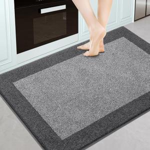 DOMUSTEX Machine Washable Kitchen Rug 32" x 48", Non Slip Indoor Door Rug, Absorbent Entrance Runner Rug for Bedroom, Hallway, Bathroom, Floor (Grey)