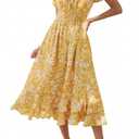 Yellow Maxi Floral Spring Dresses for Women 2026, Elegant Short Sleeve Bridal Shower Dresses for Guest, Long Flowy Dresses S (Yellow, S)