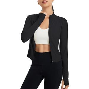 baleaf Women's UPF 50+ Sun Shirts Protection SPF Crop Jacket UV Protection Long Sleeve Full Zip Clothing Lightweight (Large, Black)