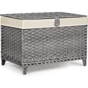 Wicker Storage Basket with Lid,Rattan Shelf Basket with Removable Liner Bag,160L Storage Bin,Storage Trunk with Heightened Feet,Storage Container for Wardrobe,Home Organizer (17.7 x 29.9 x 20.46 Inches, Grey)