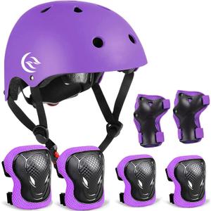 Kids Bike Helmet Skateboard Knee Pads - Kids Helmet Elbow Pads Wrist Guards Adjustable for 5~15yrs Girl Boy Kids Protective Gear Set for Sport Cycling Bike Roller Skating Scooter (Small18.9"-21.26" / 3-8 years, purple)