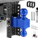 Adjustable Trailer Hitch (Fits 2-Inch Receiver) -6 Inch Drop/Rise, Dual Ball (2" & 2-5/16") -21,500 LBS GTW Heavy Duty Tow Hitches for Truck with Anti-Theft Locking Hitch Pins (Black+Blue)
