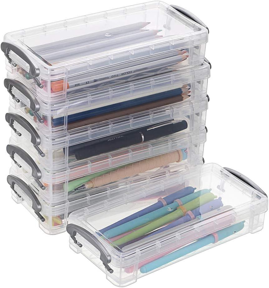 BTSKY Large Capacity Pencil Box, Office Supplies Storage Organizer Box, Brush Painting Pencils Storage Box Watercolor Pen Container Drawing Tools(6 Pack Clear)