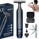 FOKE Back Shaver for Men, Ultra-Wide 2" T-Shaped Head, Travel Case, LED 4 in 1 Mens Back Shaver Rechargeable with Long Handle, Safety Lock, IPX7, Multi-Functional Back Trimmer for Men, (Cool Black)