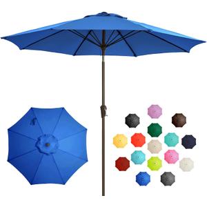 LOUNZY 9FT Large Outdoor Patio Umbrella Table Umbrella-UV Resistant, Easy Push Button Tilt and Crank,8 Sturdy Fiberglass Ribs Pool Umbrella for Patio, Backyard, Deck, Yard, Market, Blue