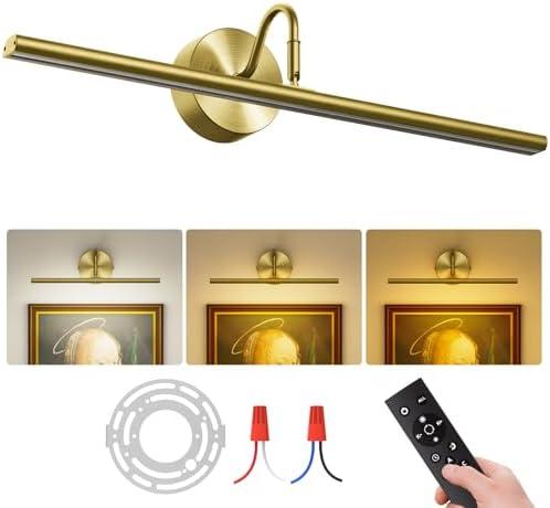 Denlead Hardwired Picture Lights for Wall 23.9" LED Wall Art Lights with Remote, 3CCT Dimmable Gallery Art Light for Paintings Poster Light, 15W, 2700K-6500K, 1200LM, Brass