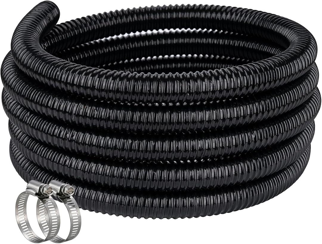 Pond Hose 1-1/2"ID × 10ft Black Corrugated Flexible Pump Tubing & 2 Clamps