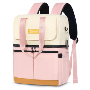 Backpack Cooler with Double Decker & 12 Ice Packs- Keeps 36 Cans Cold for Up to 24 Hours- Waterproof & Leak Proof Insulated Cooler Backpack- Stylish Cooler Bookbag for Women Travel Work Beach