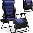 SereneLife Oversized Padded Zero Gravity Lounge Chair, Foldable Outdoor Patio Recliner, Anti Gravity Lawn Recliner with Cup Holder and Side Table for Backyard, Camping, Beach or Outdoor Relaxation