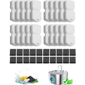 Cat Water Fountain Filter Replacement: 20Packs Pet Fountain Filter & Sponges for S15/S15-Pro/S15-Plus/S15-L, 10 Months Set of Filters for Hooise Cat/Dog Water Dispenser