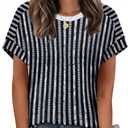 WIHOLL Womens Tops Summer Outfits Spring Clothes Short Sleeve Tshirts Shirts 2026 Fashion Business Casual Lightweight Blouses, Black Stripes, XL