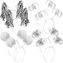 Censen 12 Pcs Pom Pom Party Headbands Tinsel Wrapped Ponytails Headbopper Headwear for Birthday Holiday